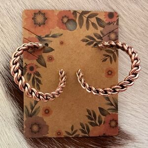 ❤️ Native Elaine Tahe Hand Crafted Copper Braided 7.9 Grams Earring Hoops 1.16”L